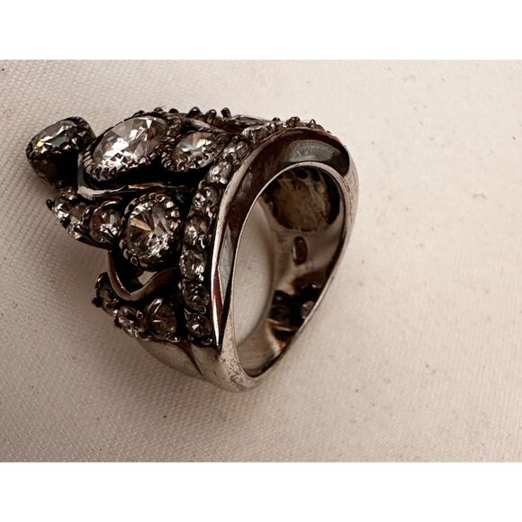 Vintage Sterling CROWN ring with clear stones sz 7 - Picture 2 of 6